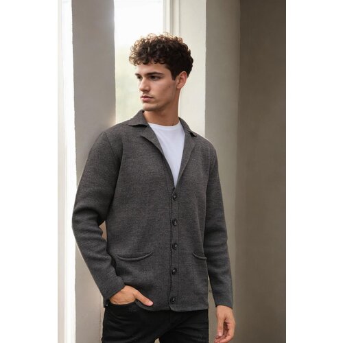 Dewberry 36916 Double Breasted Collar Mens Cardigan-ANTHRACITE Slike