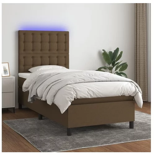  Box spring postelja z vzmetnico LED temno rjava 90x190 cm blago