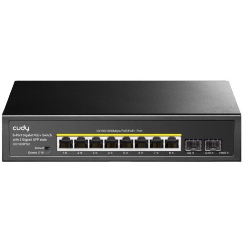Cudy Switch GS1008PS2, 8-Port Gigabit PoE+ Switch with 2 Gigabit SFP slot 120W Slike