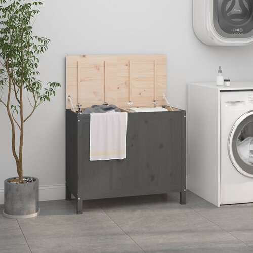 vidaXL Kutija za rublje siva 88,5 x 44 x 76 cm od masivne borovine Cijene