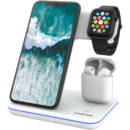 Canyon WS-302 3in1 wireless charger, with touch button for running water light CNS-WCS302W Slike