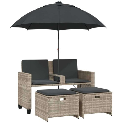 VidaXL Vrtna sofa 2-sjed sa suncobranom i tabureima svijetlo sivi Slike