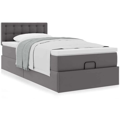VidaXL Otomanski okvir kreveta s madracem sivi 90x190cm umjetna koža Slike