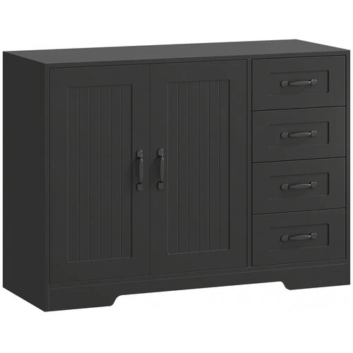  Komoda moderni stil 4 ladice 1 ormarić 105 x 40 x 76 cm crna Slike