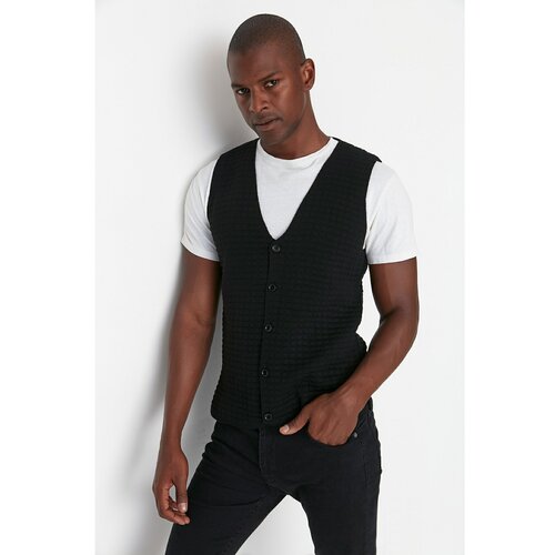 Trendyol Black Men's Slim Fit V-Neck Knitwear Vest Slike