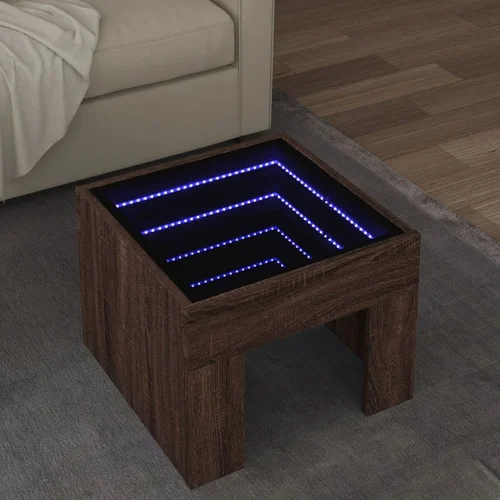 vidaXL Stolić s beskonačnim LED svjetlima boja hrasta 40x40x30 cm