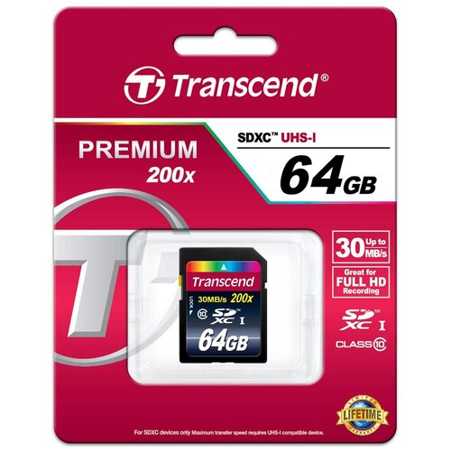 Transcend PREMIUM 64GB MicroSDXC kartica UHS1 30MB/s 200x Class10 Slike