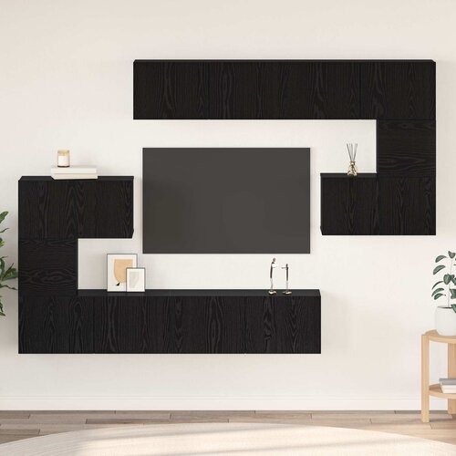  Set TV komoda 8 kom. Crni hrast Konstruirano drvo Crna 80 x 30 x 30 cm Slike