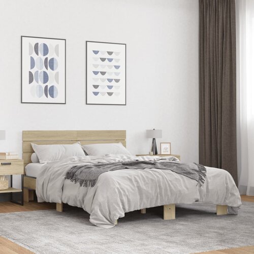  The Living Store Posteljni okvir sonoma hrast 140x200 cm inž. les in kovina - Posteljni Okvir, (21497783) Slike