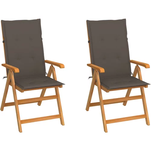 vidaXL vrtne stolice sa smeđe-sivim jastucima 2 kom masivna tikovina