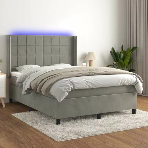  Krevet box spring s madracem LED svjetlosivi 140x200 cm baršun
