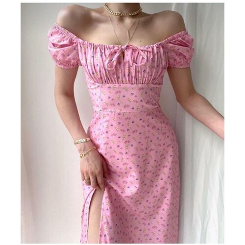 Laluvia Pink Floral Patterned Slit Dress Slike