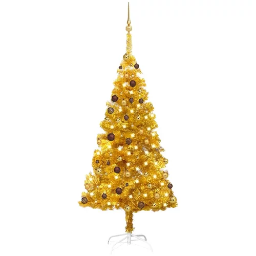  Umjetno božićno drvce LED s kuglicama zlatno 180 cm PET