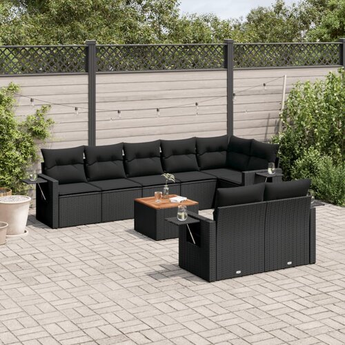  9-dijelni set vrtnih sofa s jastucima crni od poliratana Cijene