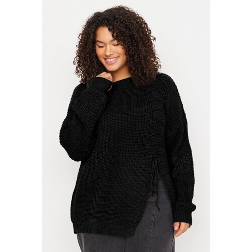 Trendyol Curve Black Tie Detail Knitted Sweater Slike