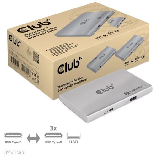  USB hub Club 3D Thunderbolt4 Portable 5-in-1 Hub with Smart Power CSV-1580 Slike