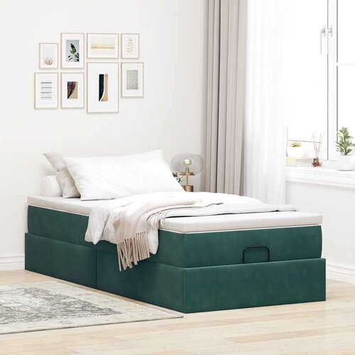VidaXL okvir kreveta s madraca tamnozeleni 100x200cm bar&amp;scaron;unasti Slike