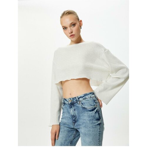 Koton Crop T-Shirt Knitted Wide Sleeves Relaxed Cut Crew Neck Cene