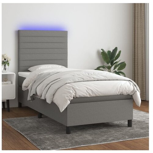  Box spring postelja z vzmetnico LED temno siva 100x200 cm blago Cene