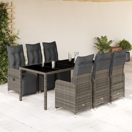 vidaXL 7-dijelni vrtni bistro set od poliratana s jastucima sivi Cijene
