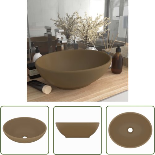 The Living Store Razko&amp;scaron;en umivalnik ovalen mat krem 40x33 cm keramičen - Razko&amp;scaron;en Umivalnik, (21744730) Slike