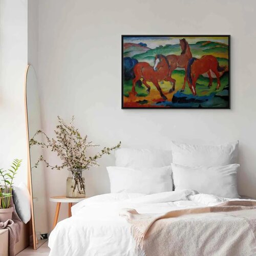  Slika - Franz Marc &amp;ndash; The Red Horses (Grazing Horses IV) 90x60 U crnom drvenom okviru Slike