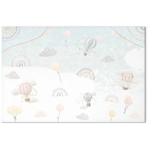  Slika - Sky with Balloons - Balloons in Subdued Colors Flying in the Sky Among Clouds Rainbows and Stars 120x80 Standard Slike