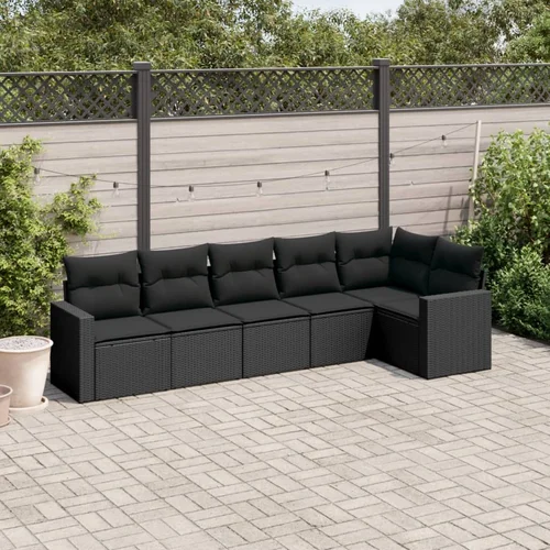 vidaXL 6-dijelni set vrtnih sofa s jastucima crni od poliratana