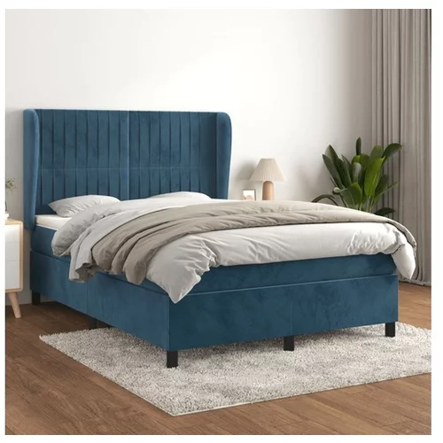 vidaXL Box spring postelja z vzmetnico temno modra 140x190cm