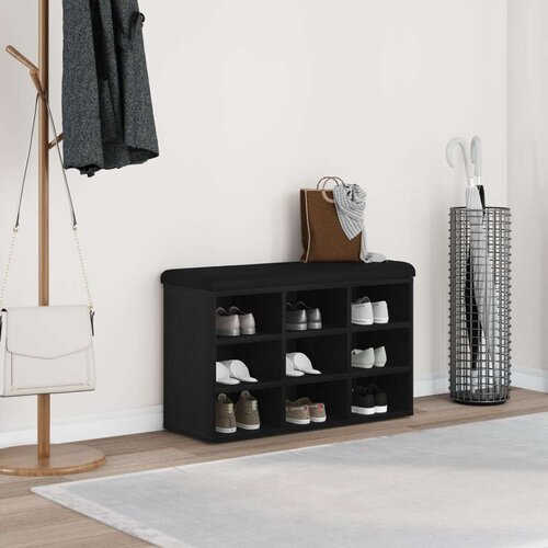 vidaXL klupa za cipele crni hrast drvena ploča 80 x 30 x 48 cm Cene