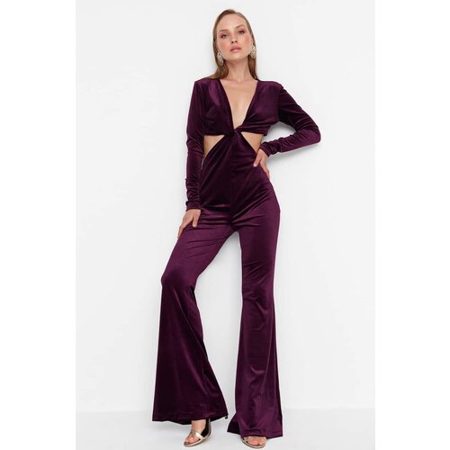 Trendyol Dark Purple Velvet Jumpsuit Slike