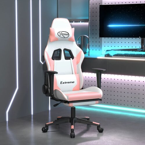 The Living Store Masažni igralni stol z oporo za noge Bela in roza umetno usnje - Gaming Stol, (21625049) Slike
