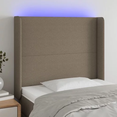 vidaXL LED posteljno vzglavje taupe 83x16x118/128 cm blago