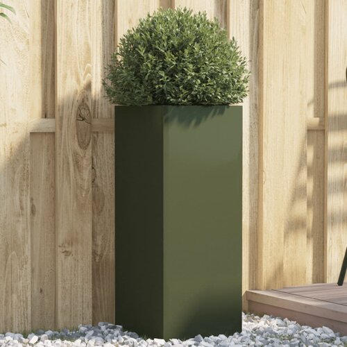 VidaXL Cvetlično korito olivno zeleno 32x27,5x75 cm valjano jeklo Slike