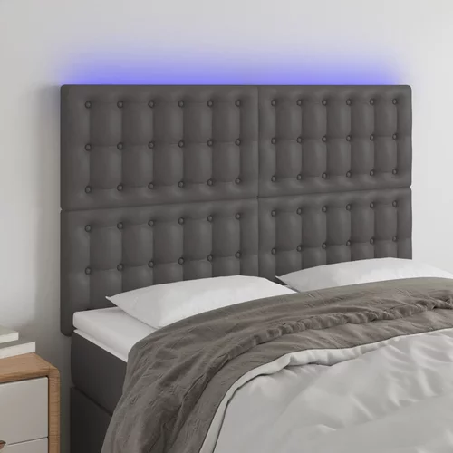 vidaXL LED posteljno vzglavje sivo 144x5x118/128 cm umetno usnje