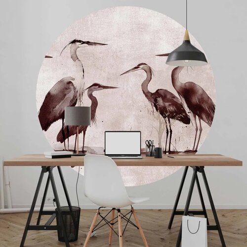  Okrugla fototapeta - Herons painted with ink 280x280 Slike