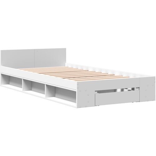 VidaXL Posteljni okvir s predalom bel 90x190 cm inženirski les, (21215866) Slike