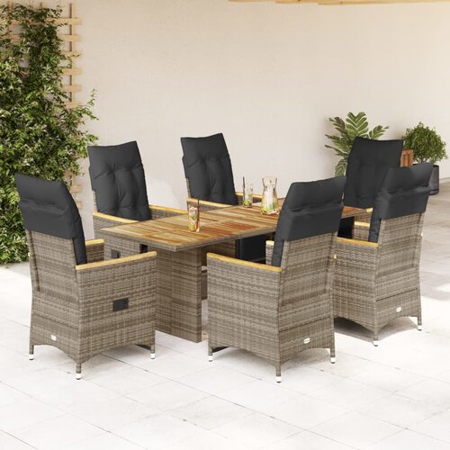  7-dijelni vrtni bistro set od poliratana s jastucima sivi Siva 190 x 80 x 75 cm Cene
