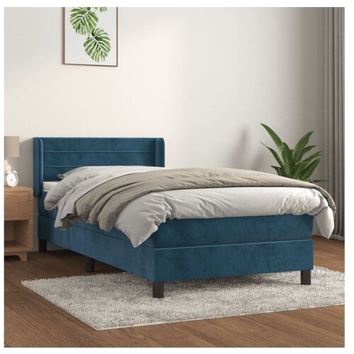 vidaXL Box spring postelja z vzmetnico temno moder 90x190 cm Cene
