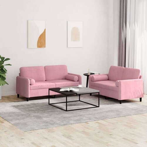  2-dijelni set sofa s jastucima ružičasti baršunasti Cene