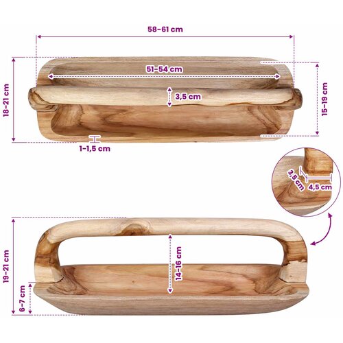  Fruit Bowl JEPARA Teak Brown 61 x 21 x 21 cm Slike