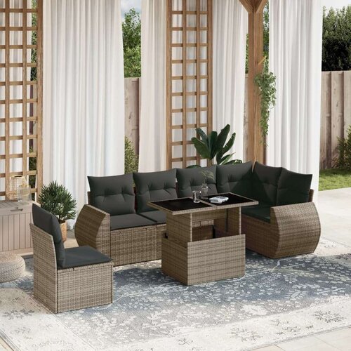  7-dijelni set vrtnih sofa sivi od poliratana Slike