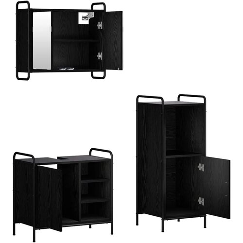  Set ormarića za kupaonicu 3 kom. Crni hrast 40 x 36 x 99 5 cm - Crni hrast Ormarić za umivaonik (1 vrata i 1 polica) + viseći or Slike