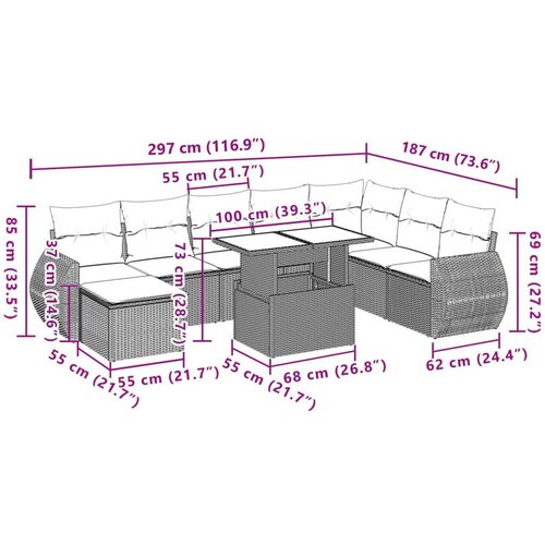 VidaXL 9-dijelni set vrtnih sofa s jastucima bež od poliratana Slike