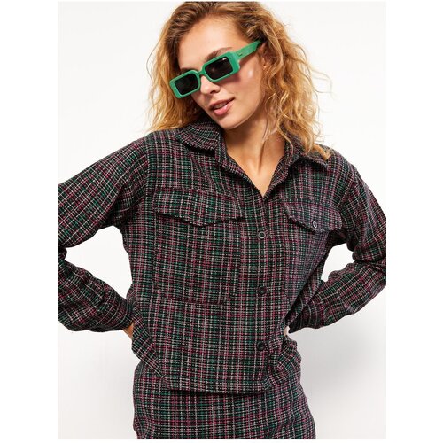 LC Waikiki Front Button Closure Plaid Long Sleeve Women's Tweed Shirt Jacket Slike