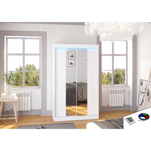 ADRK Klizni ormar SANTOS s ogledalom i LED rasvjetom, 120 cm - BIJELA Cene