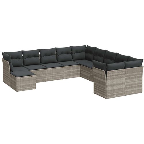 VidaXL 11-dijelni set vrtnih sofa poliratan s jastucima svijetlosivi Slike