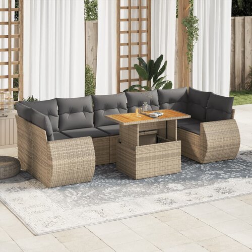VidaXL 8-dijelni set vrtnih sofa od poliratana s jastucima bež Slike