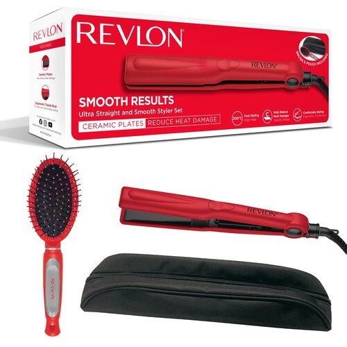 Revlon Presa za kosu + torbica + četka RVST2176GPE, Crvena Cene