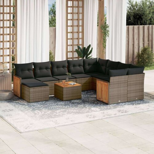  11-dijelni set vrtnih sofa od poliratana s jastucima sivi Slike